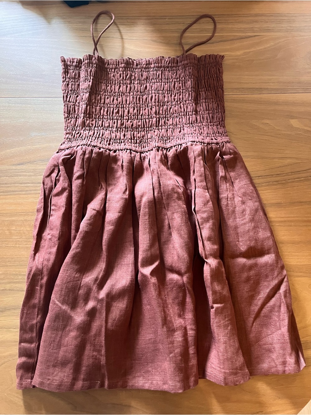 Smocked Strap Linen Mini Dress